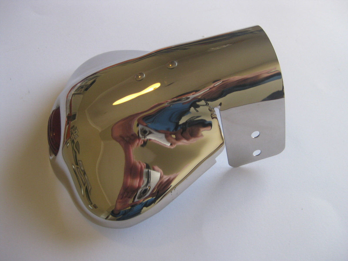 STAINLESS EXHAUST DEFLECTOR WITH RED JEWEL FORD HOLDEN CHEV HOTROD RATROD2