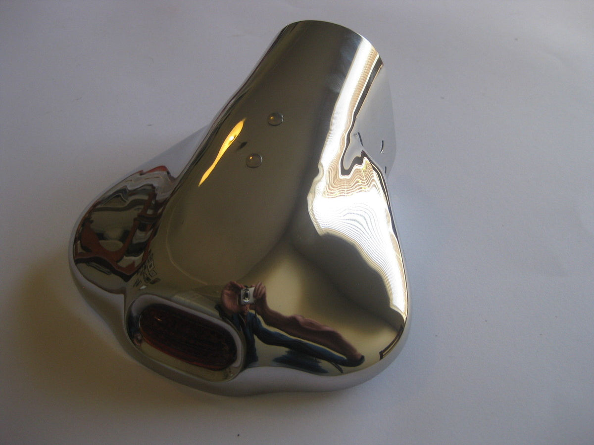 STAINLESS EXHAUST DEFLECTOR WITH RED JEWEL FORD HOLDEN CHEV HOTROD RATROD1