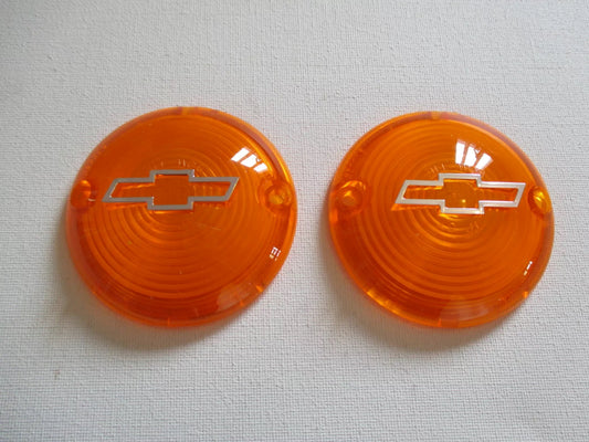 57 Chevrolet Amber Park Lenses With Chrome Bowtie
