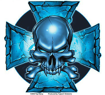 Blue Iron Cross Skull Sticker