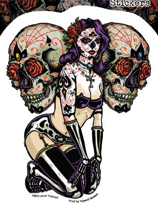 Sugar Skull Pin Up Sticker